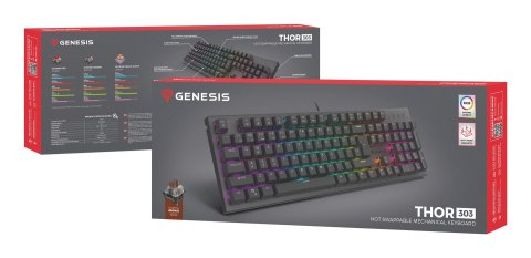 KLAWIATURA DLA GRACZY GENESIS THOR 303 DE PODŚWIETLENIE RGB MECHANICZNA BROWN SWITCH CZARNA HOT SWAP