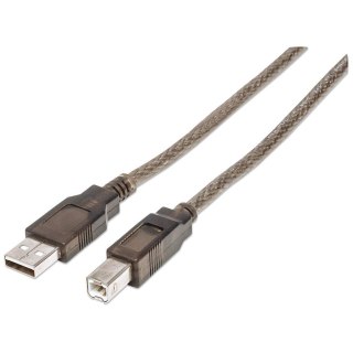 Kabel Manhattan 510424 USB USB 2.0 11 m USB A USB B Srebrny