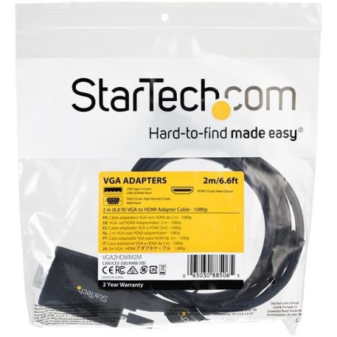 StarTech.com VGA2HDMM2M adapter kablowy 2 m USB Type-A + VGA (D-Sub) HDMI Typu A (Standard) Czarny StarTech.com VGA2HDMM2M adapter kablowy 2 m USB Type-A + VGA (D-Sub) HDMI Typu A (Standard) Czarny