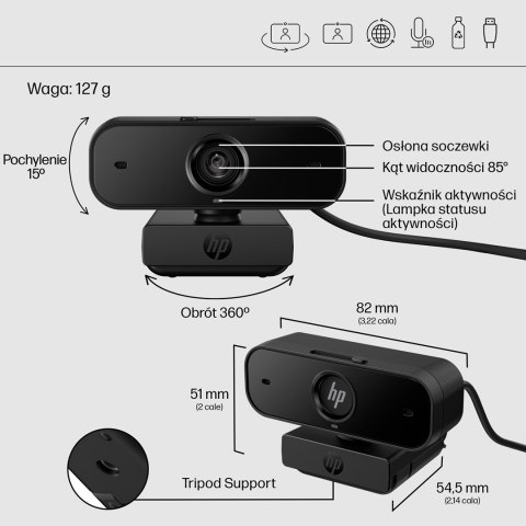 Kamera HP 430 Full HD Webcam USB czarna 77B11AA Kamera HP 430 Full HD Webcam USB czarna 77B11AA