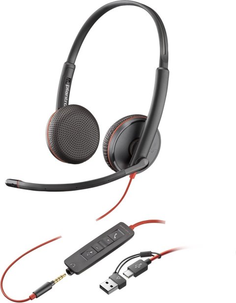 Poly Blackwire 3225 Stereo USB-C Headset +3.5mm Plug +USB-C/A Adapter Poly Blackwire 3225 Stereo USB-C Headset +3.5mm Plug +USB-C/A Adapter