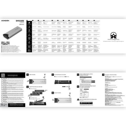 Obudowa dysku M.2 Axagon EEM2-UG2 USB-C 3.2 Gen 2 M.2 NVMe