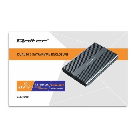 Qoltec Obudowa | kieszeń na dysk M.2 SSD | SATA | NVMe | USB-C | DUAL 2 x 2TB