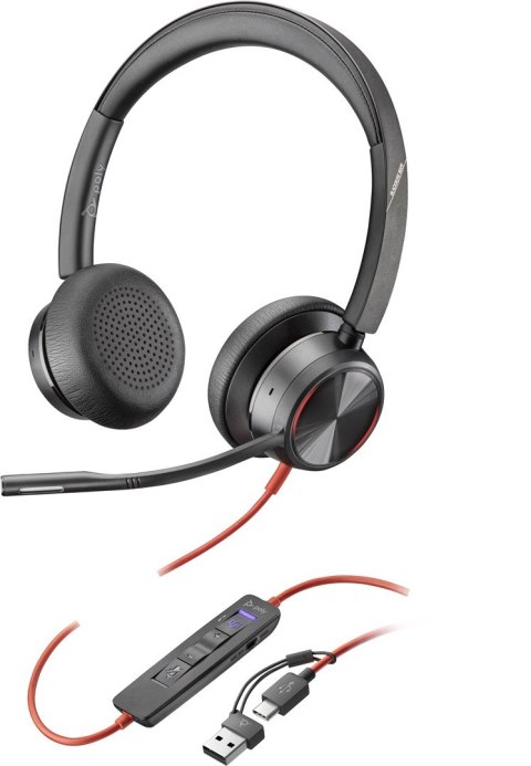 Zestaw słuchawkowy Poly Blackwire 8225 Microsoft Teams Certified Stereo USB-C Headset + USB-C/A Adapter 8X225AA