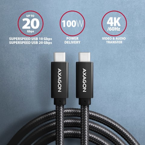 AXAGON BUCM32-CM20AB USB-C 3.2 Gen 2 do USB-C 3.2 Gen 2, czarny - 2m AXAGON BUCM32-CM20AB USB-C 3.2 Gen 2 do USB-C 3.2 Gen 2, czarny - 2m