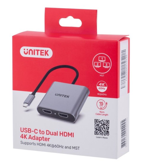 UNITEK ADAPTER USB-C - 2X HDMI 4K MST (M/F) UNITEK ADAPTER USB-C - 2X HDMI 4K MST (M/F)