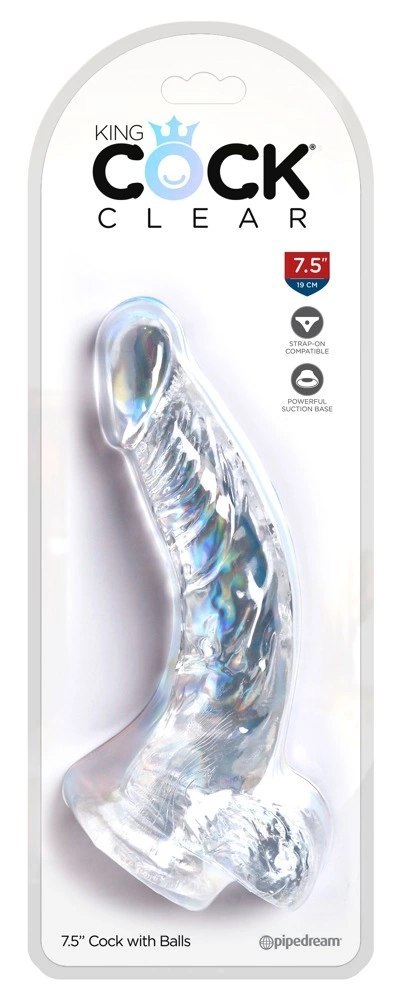 King Cock Clear - Realistyczne Zakrzywione Dildo Z Przyssawką Przezroczyste 19 CM