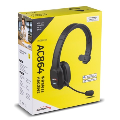Słuchawki bluetooth call center z mikrofonem Audiocore, QCC3020, ANC, AVRCP, A2DP, HSP, HFP, kodek SBC AAC, AC864 Słuchawki bluetooth call center z mikrofonem Audiocore, QCC3020, ANC, AVRCP, A2DP, HSP, HFP, kodek SBC AAC, AC864
