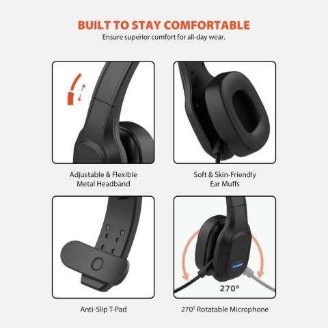 Słuchawki bluetooth call center z mikrofonem Audiocore, QCC3020, ANC, AVRCP, A2DP, HSP, HFP, kodek SBC AAC, AC864 Słuchawki bluetooth call center z mikrofonem Audiocore, QCC3020, ANC, AVRCP, A2DP, HSP, HFP, kodek SBC AAC, AC864