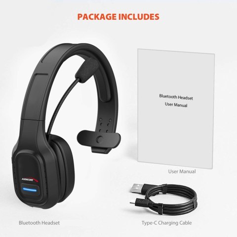 Słuchawki bluetooth call center z mikrofonem Audiocore, QCC3020, ANC, AVRCP, A2DP, HSP, HFP, kodek SBC AAC, AC864 Słuchawki bluetooth call center z mikrofonem Audiocore, QCC3020, ANC, AVRCP, A2DP, HSP, HFP, kodek SBC AAC, AC864