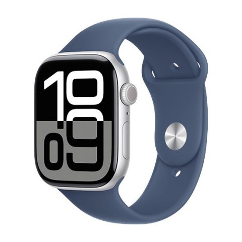 Zegarek Apple Watch Series 10 GPS 46mm Srebrna aluminiowa koperta z paskiem sportowym S/M - Denim Zegarek Apple Watch Series 10 GPS 46mm Srebrna aluminiowa koperta z paskiem sportowym S/M - Denim