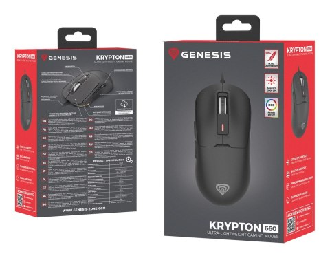 GENESIS Krypton 660 myszka Gaming Po prawej stronie USB Typu-A Optyczny 12000 DPI GENESIS Krypton 660 myszka Gaming Po prawej stronie USB Typu-A Optyczny 12000 DPI