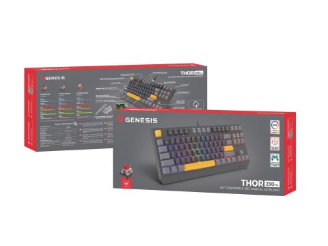 GENESIS Thor 230 TKL klawiatura Gaming USB + RF Wireless + Bluetooth QWERTY Czarny, Szary, Pomarańczowy GENESIS Thor 230 TKL klawiatura Gaming USB + RF Wireless + Bluetooth QWERTY Czarny, Szary, Pomarańczowy