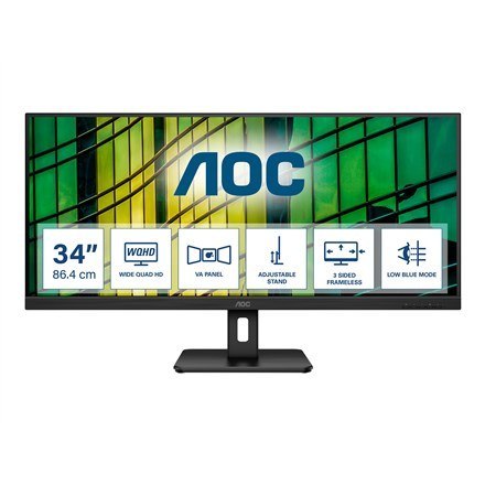 AOC U34E2M monitor komputerowy 86,4 cm (34") 3440 x 1440 px Wide Quad HD Czarny AOC U34E2M monitor komputerowy 86,4 cm (34") 3440 x 1440 px Wide Quad HD Czarny