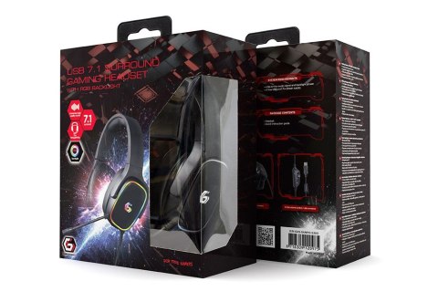 GEMBIRD GAMINGOWY ZESTAW SŁUCHAWKOWY 7.1 NA USB Z PODŚWIETLENIEM RGB GEMBIRD GAMINGOWY ZESTAW SŁUCHAWKOWY 7.1 NA USB Z PODŚWIETLENIEM RGB