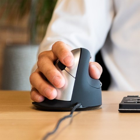 Ergonomiczna mysz dla praworęcznych R-Go Pele HE USB duża czarna/srebrna retail Ergonomiczna mysz dla praworęcznych R-Go Pele HE USB duża czarna/srebrna retail