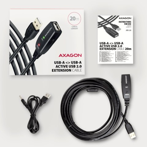 Axagon ADR-220 USB 2.0 A-M -> A-F active extension/repeater cable 20m - Kabel - Digital/Daten kabel USB USB A Czarny Axagon ADR-220 USB 2.0 A-M -> A-F active extension/repeater cable 20m - Kabel - Digital/Daten kabel USB USB A Czarny