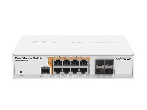 Mikrotik CRS112-8P-4S-IN łącza sieciowe Gigabit Ethernet (10/100/1000) Obsługa PoE Biały Mikrotik CRS112-8P-4S-IN łącza sieciowe Gigabit Ethernet (10/100/1000) Obsługa PoE Biały