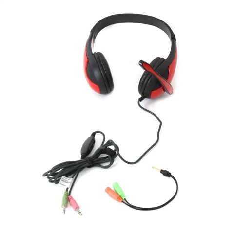 FREESTYLE HI-FI STEREO SŁUCHAWKI NAUSZNE + MIC + ADAPTER HI-FI STEREO HEADPHONES WITH MIC AND ADAPTER RED [42678] TE