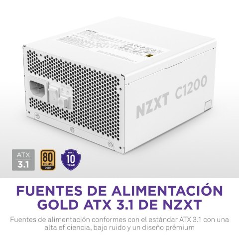 Zasilacz ATX NZXT C1200 Gold ATX 3.1 1200W 24-pin Biały Zasilacz ATX NZXT C1200 Gold ATX 3.1 1200W 24-pin Biały