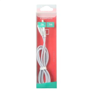 OMEGA COBRA LIGHTNING TO USB FABRIC BRAIDED CABLE KABEL 2A 1M SILVER [44265]