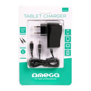 OMEGA UNIVERSAL WALL CHARGER ŁADOWARKA ŚCIENNA 5V 2A 10W 2 TIPS MICRO USB & 2,5x0,7MM [41836]