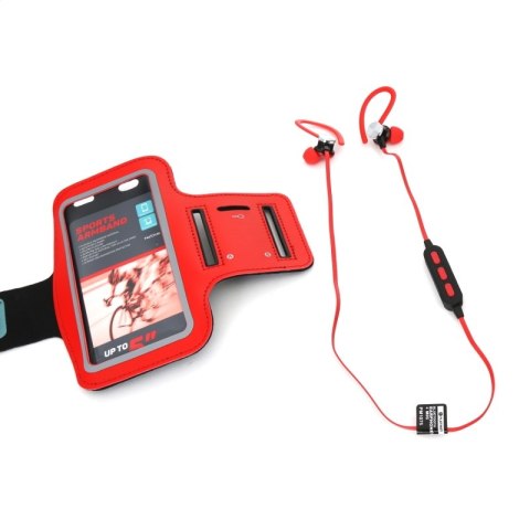 SŁUCHAWKI DOUSZNE + ARMBAND BLUETOOTH EARPHONES SPORT PM1075 RED [43679] TE