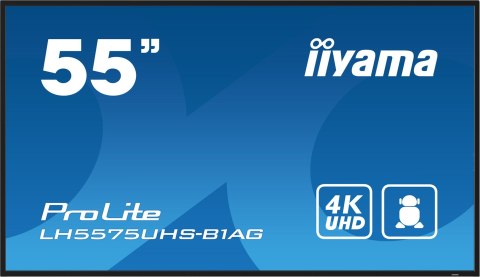 Iiyama LH5575UHS-B1AG signage display Płaski panel Digital Signage 138,7 cm (54.6") LCD Wi-Fi 500 cd/m2 4K Ultra HD Czarny Proce Iiyama LH5575UHS-B1AG signage display Płaski panel Digital Signage 138,7 cm (54.6") LCD Wi-Fi 500 cd/m2 4K Ultra HD Czarny Proce