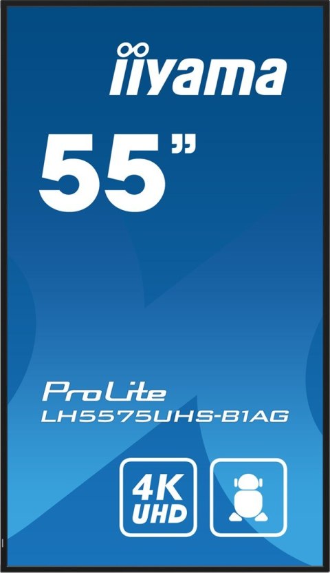 Iiyama LH5575UHS-B1AG signage display Płaski panel Digital Signage 138,7 cm (54.6") LCD Wi-Fi 500 cd/m2 4K Ultra HD Czarny Proce Iiyama LH5575UHS-B1AG signage display Płaski panel Digital Signage 138,7 cm (54.6") LCD Wi-Fi 500 cd/m2 4K Ultra HD Czarny Proce