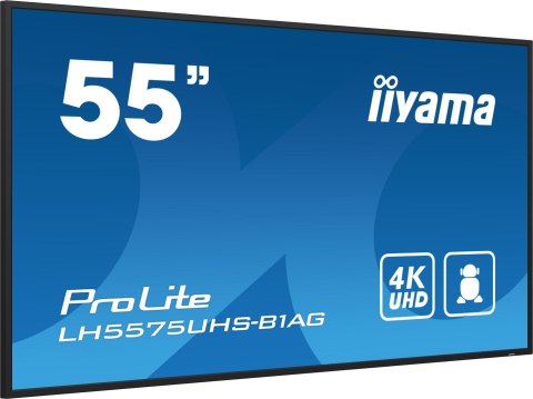 Iiyama LH5575UHS-B1AG signage display Płaski panel Digital Signage 138,7 cm (54.6") LCD Wi-Fi 500 cd/m2 4K Ultra HD Czarny Proce Iiyama LH5575UHS-B1AG signage display Płaski panel Digital Signage 138,7 cm (54.6") LCD Wi-Fi 500 cd/m2 4K Ultra HD Czarny Proce