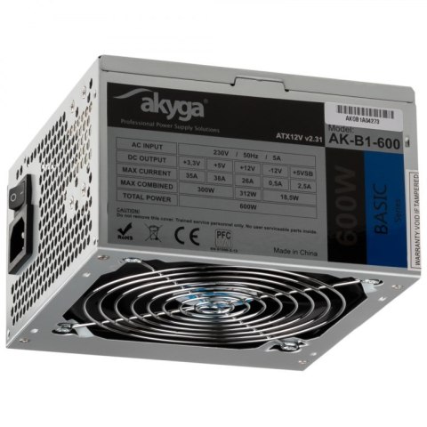 Zasilacz Akyga Basic AK-B1-600 (600 W; Pasywne; 120 mm) Zasilacz Akyga Basic AK-B1-600 (600 W; Pasywne; 120 mm)
