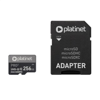 PLATINET microSDXC + ADAPTER SD 256GB class10 U3 A2 90MB/s [45094]