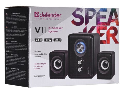 DEFENDER GŁOŚNIKI KOMPUTEROWE V11 2.1 11W USB KONTROLA BASÓW I NISKICH TONÓW 65111 DEFENDER GŁOŚNIKI KOMPUTEROWE V11 2.1 11W USB KONTROLA BASÓW I NISKICH TONÓW 65111